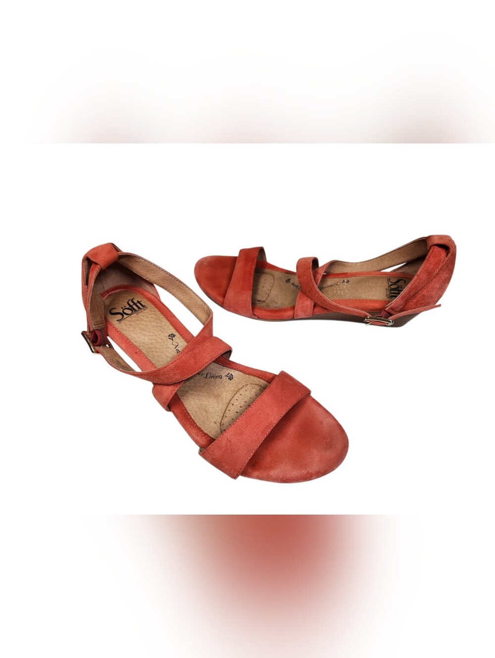 Sofft Orange Suede Leather Sandals Strappy Buckle Women's Size 8.5